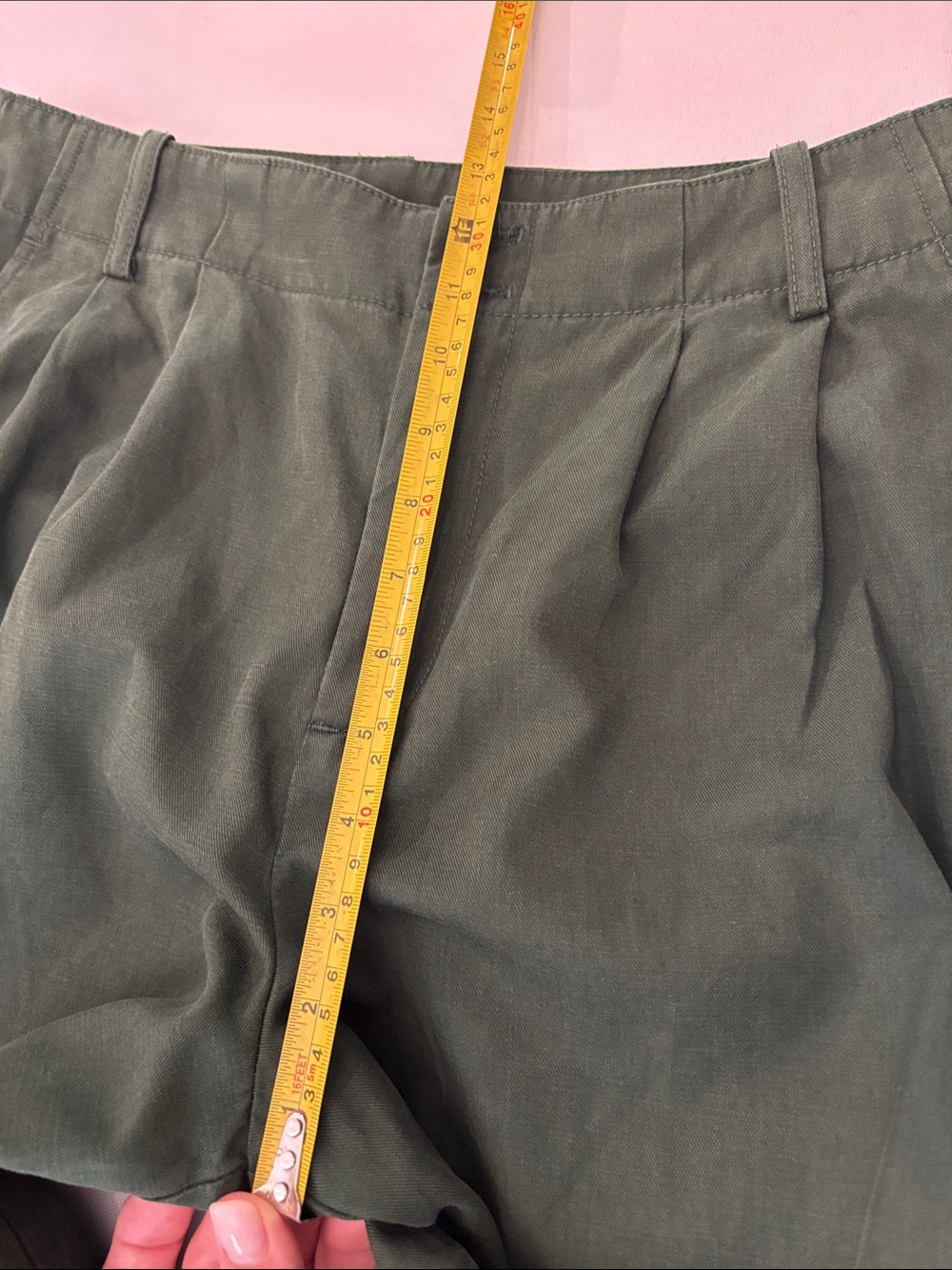 Madewell Army Green Wide-Leg Cropped Cotton Linen Blend Pleated Trousers. 10P - Picture 10 of 12
